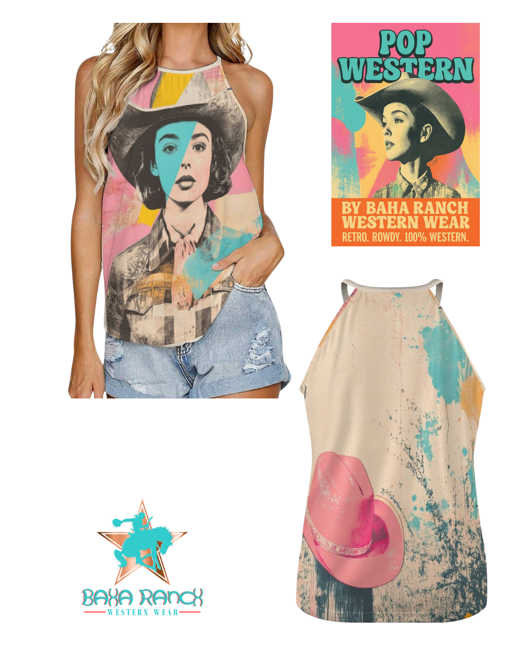Baha Ranch Turquoise View Retro Pop Western Tank Top