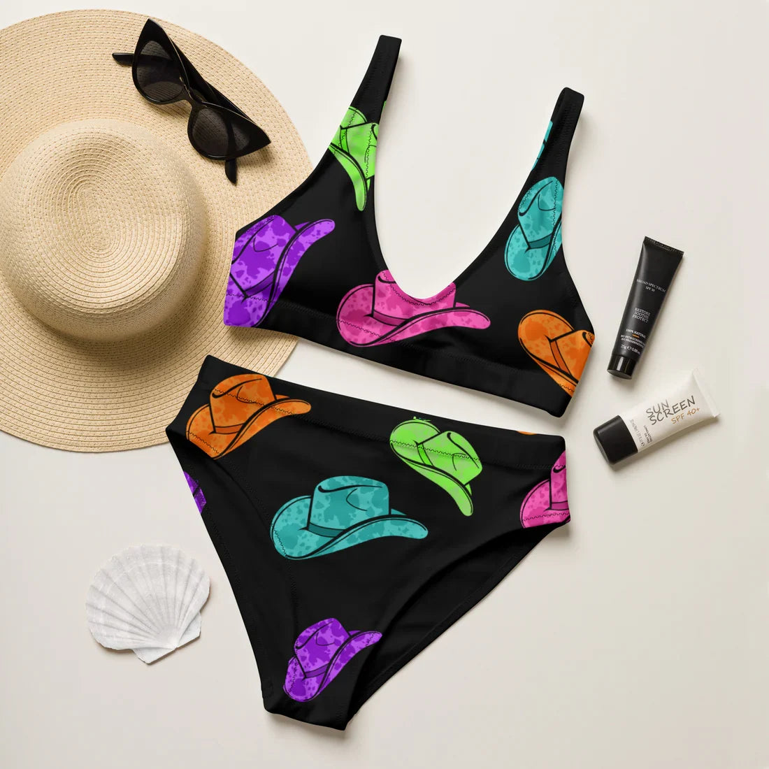 Yeehaw Neon Hat Cowboy Bikini SMALL