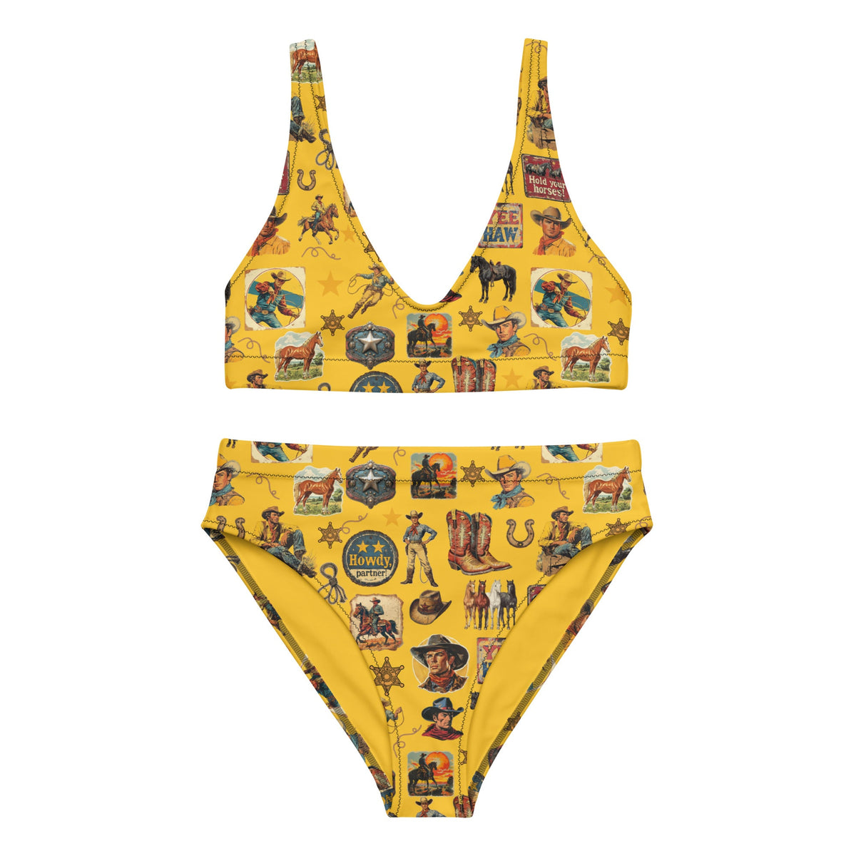 Baha Ranch Yeehaw Vintage Cowboy Collage Mustard Bikini
