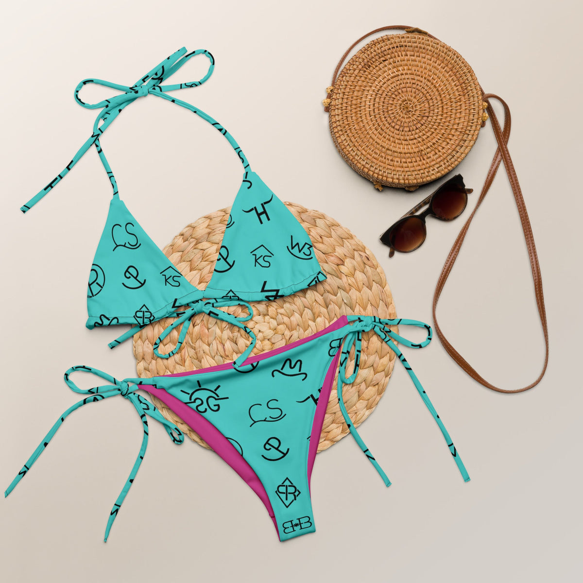Baha Ranch Yeehaw Turquoise Cattle Brands String Bikini