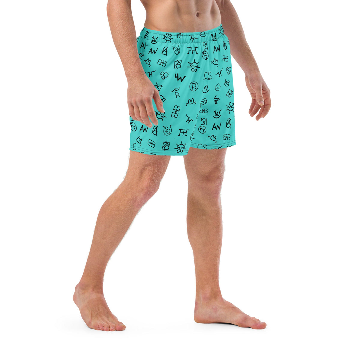 Baha Ranch Yeehaw Turquoise Cattle Brands Men's Swim Trunks