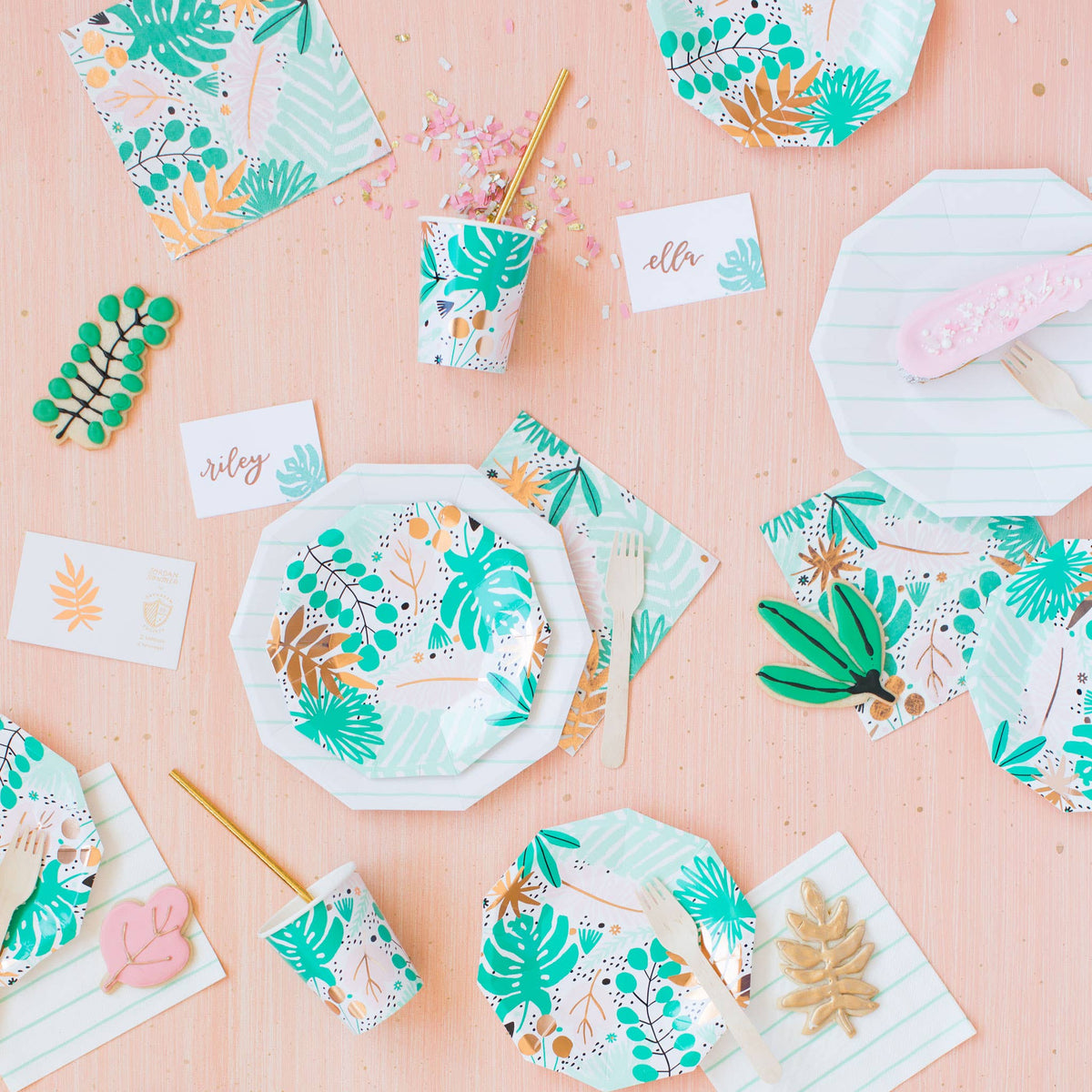 Aqua Green Striped Paper Cups