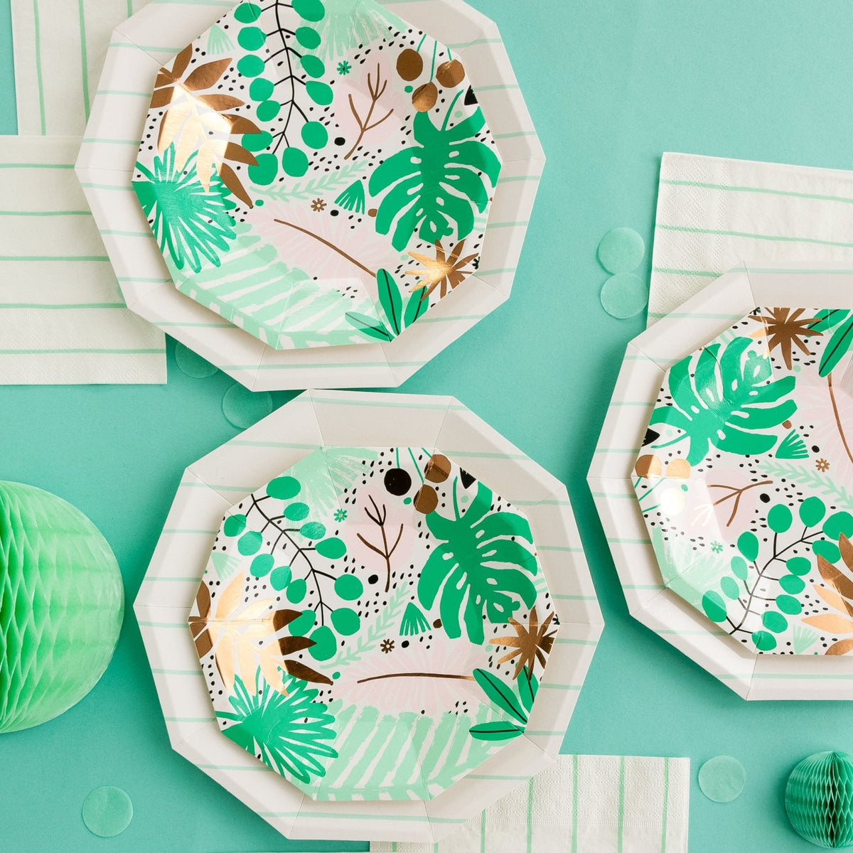 Aqua Green Striped Paper Napkins