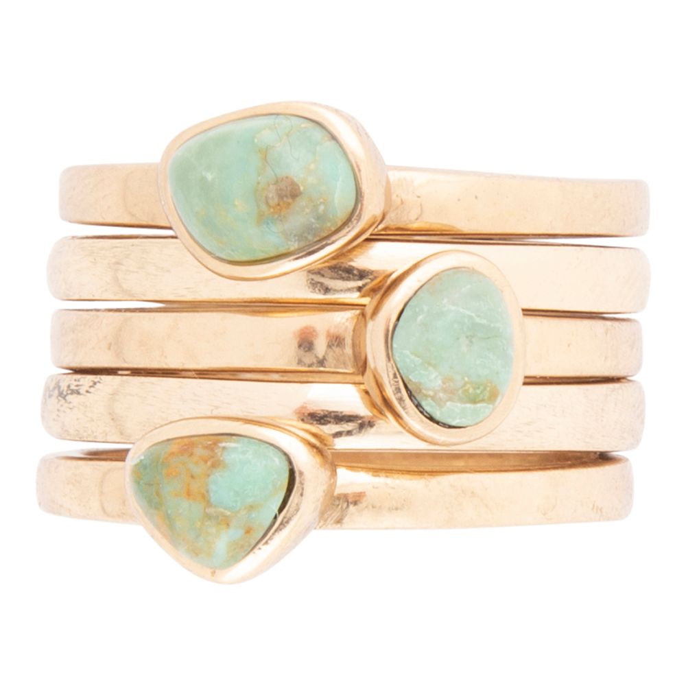 Blue Turquoise Golden Stacking Ring Set