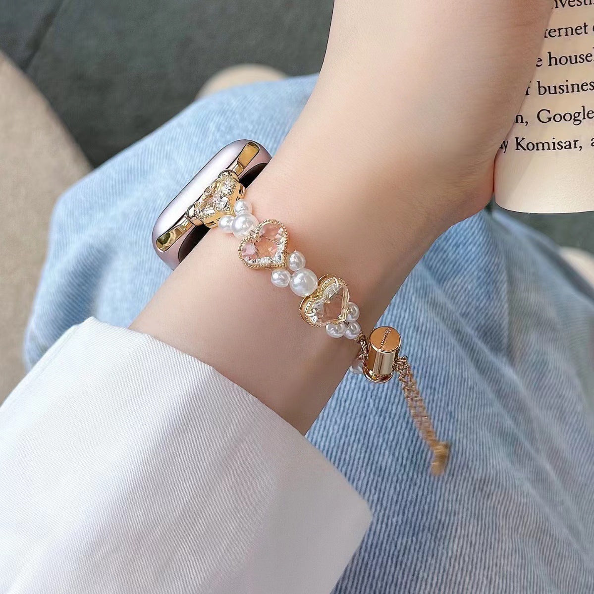 Love-shaped Diamond And Fashionable Pearl Watch Bracelet