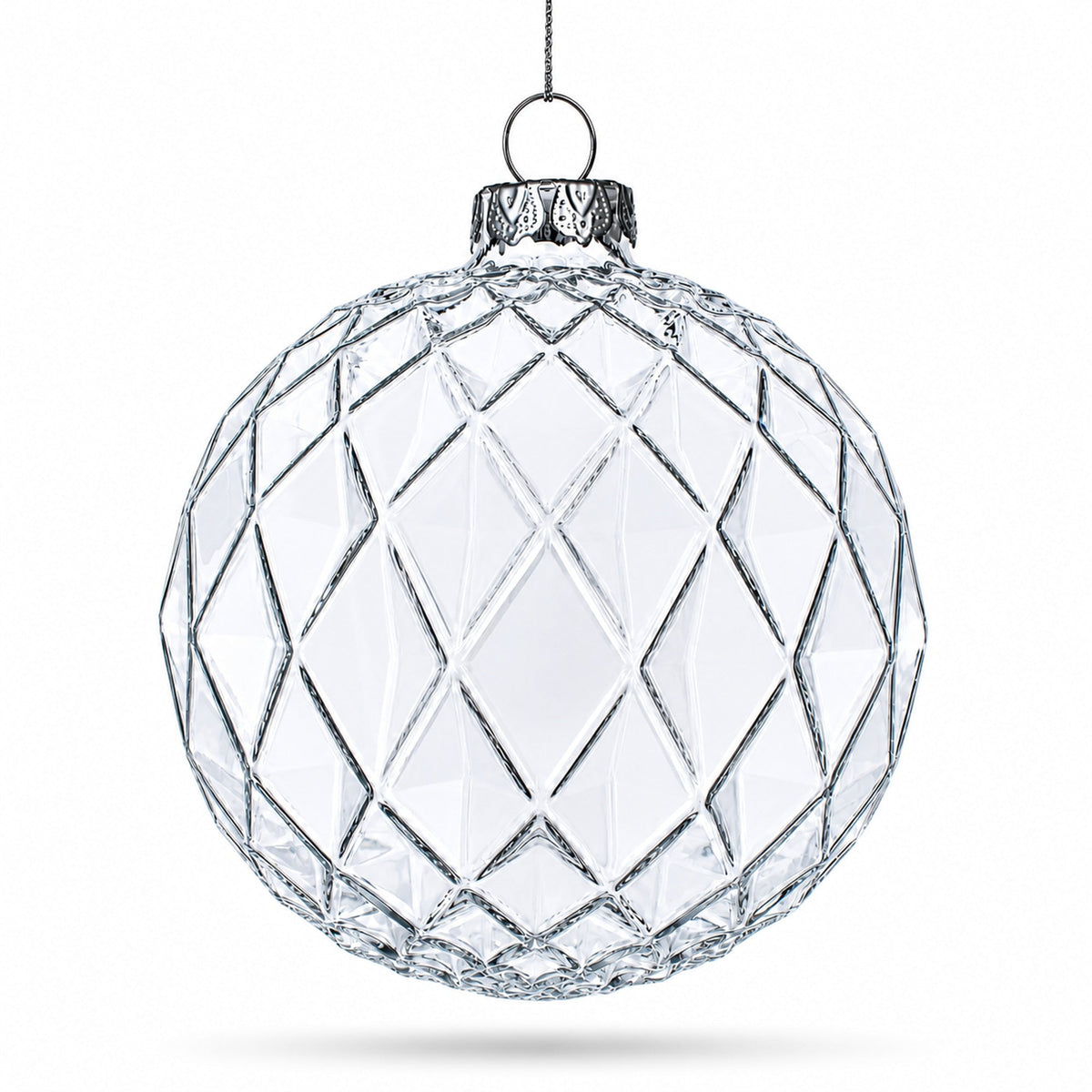 Set of 3 Clear Ribbed Sphere Glass Christmas Ornament 3.5 Inches