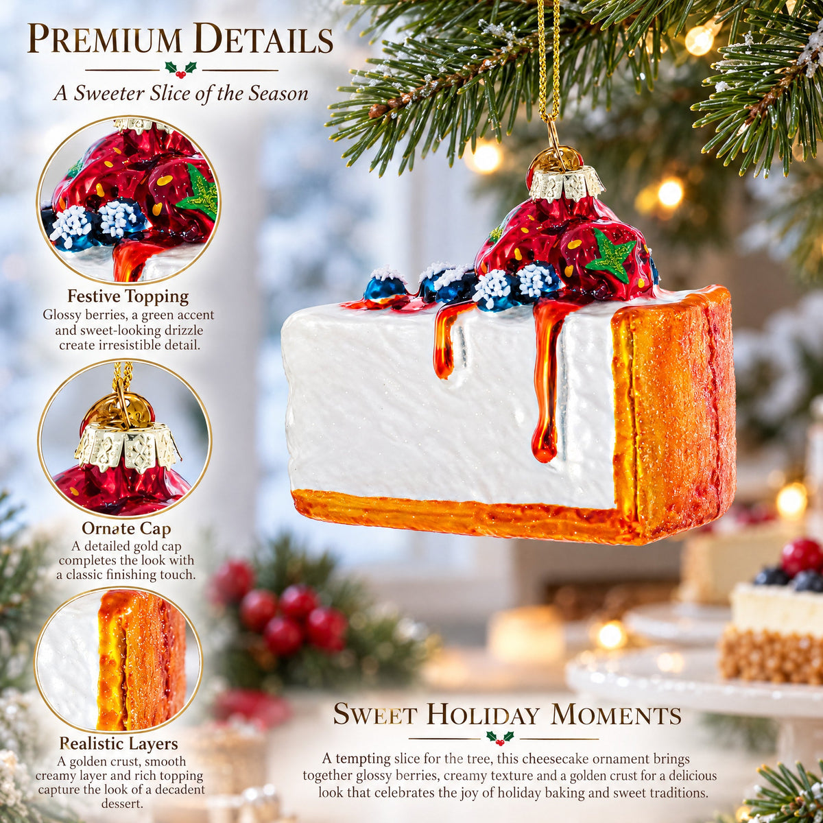 Berry Topped Cheesecake Glass Christmas Ornament
