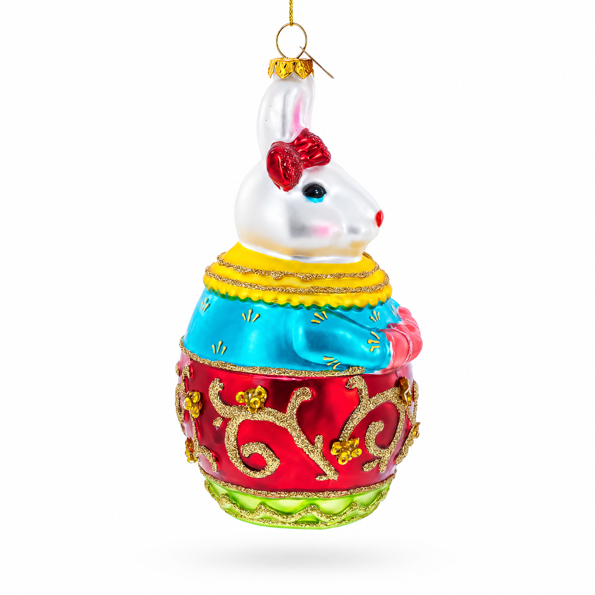 Dressed Bunny Glass Christmas Ornament