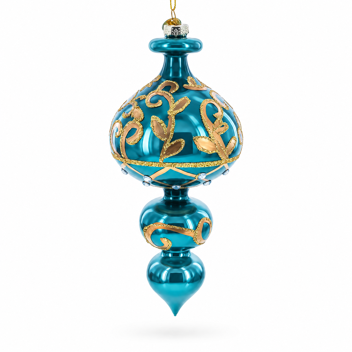 Emerald Cascade Finial Glass Christmas Ornament