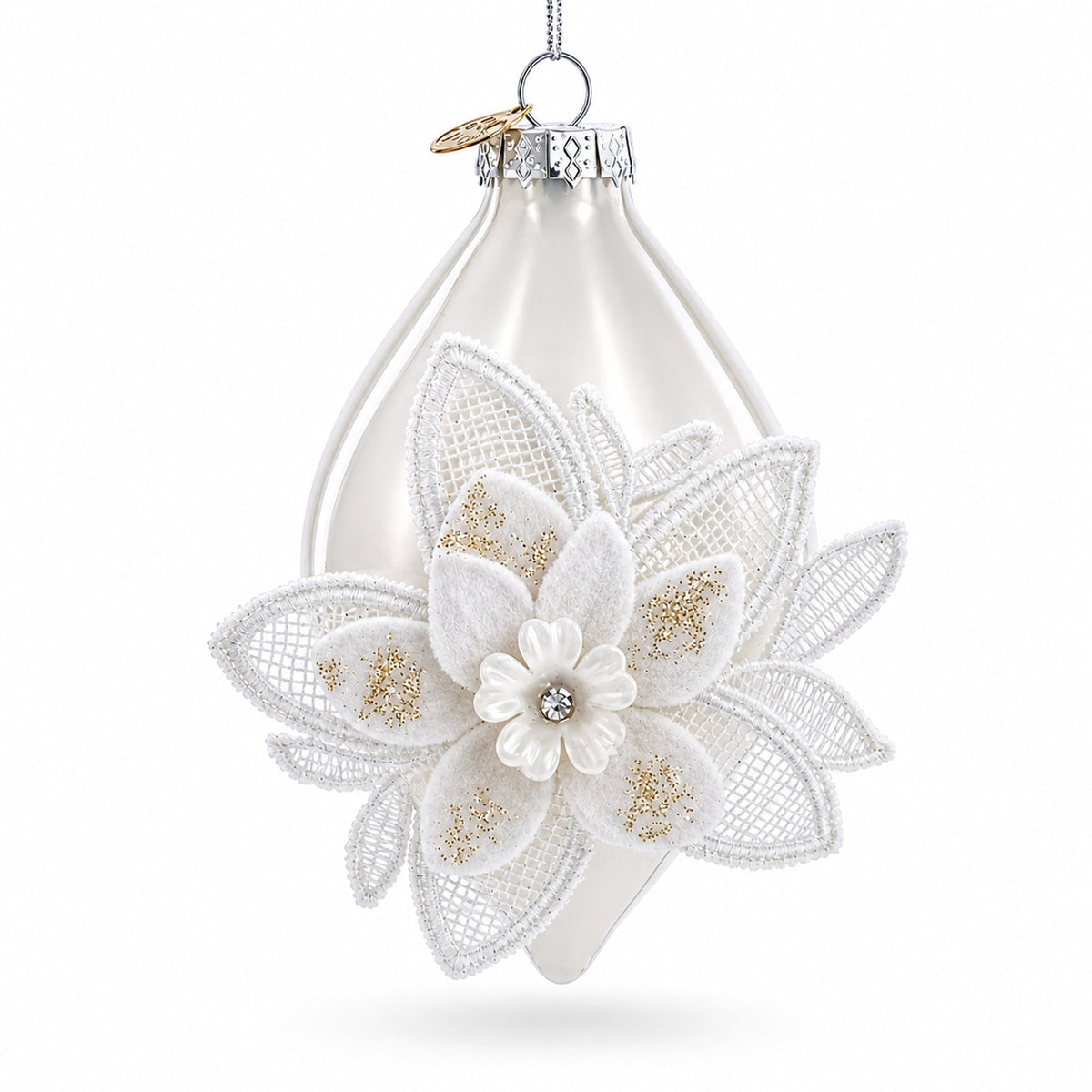 Frosted Petal Drop Glass Christmas Ornament
