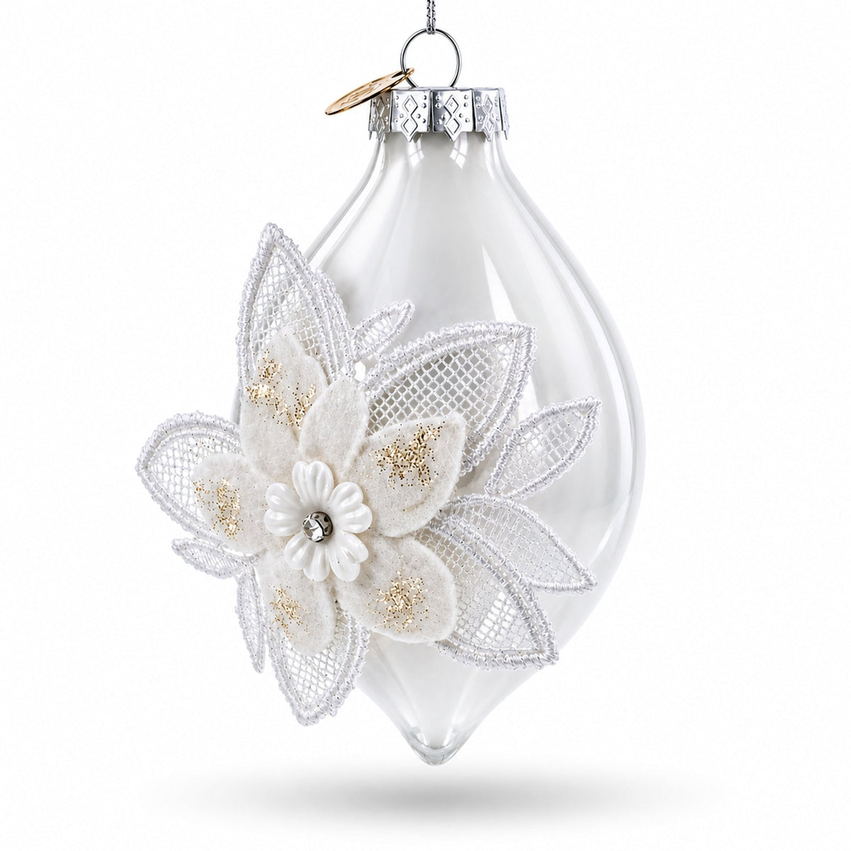 Frosted Petal Drop Glass Christmas Ornament