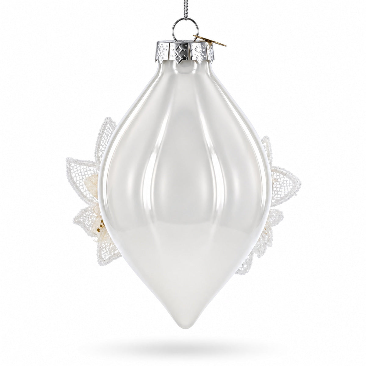 Frosted Petal Drop Glass Christmas Ornament