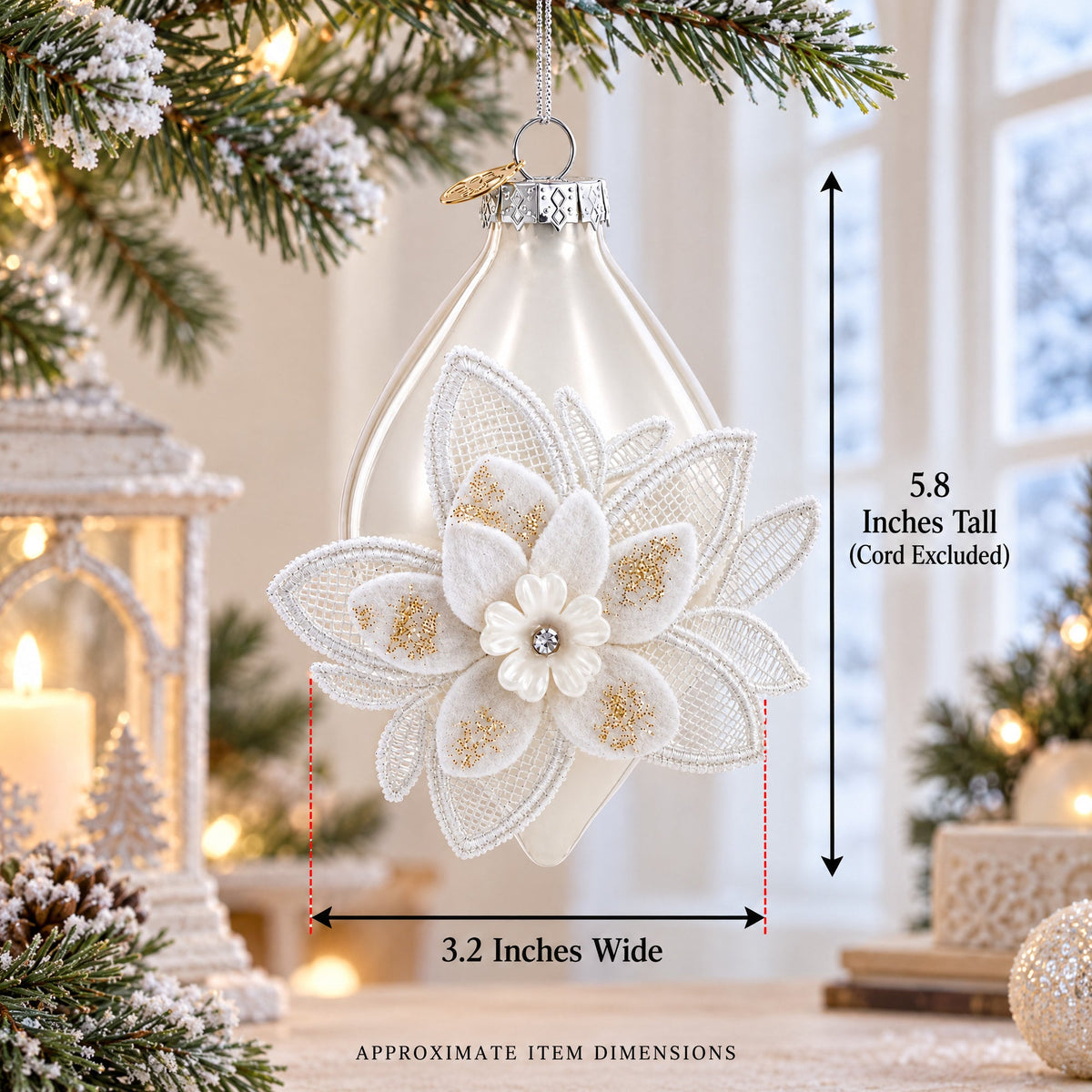 Frosted Petal Drop Glass Christmas Ornament