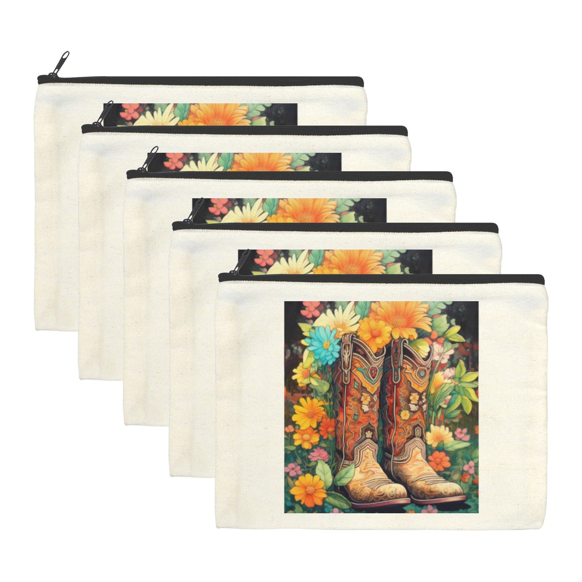 Baha Ranch Floral Cowboy Boots Cosmetic Bag Pack of 5 Made in America