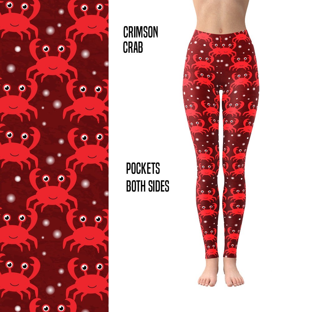 Crimson Crab Leggings in Capri and Full Length with Pockets