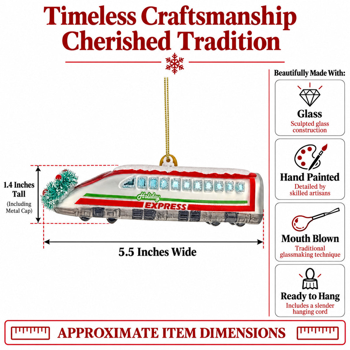Bullet Train Express Glass Christmas Ornament