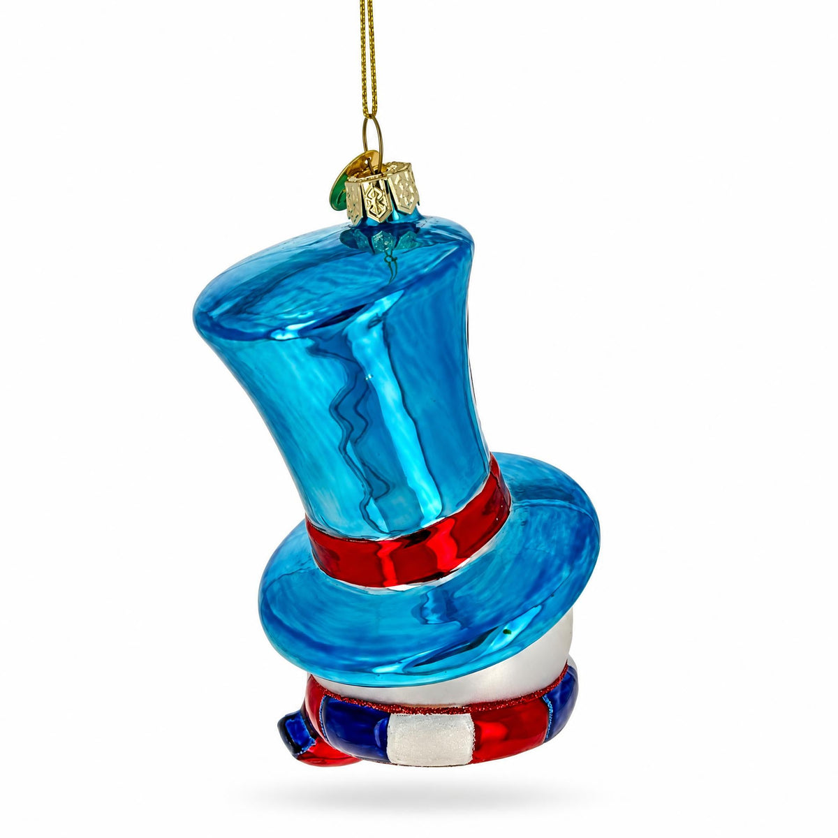 Paris France Theme Snowman Head Blue Top Hat Glass Christmas Ornament