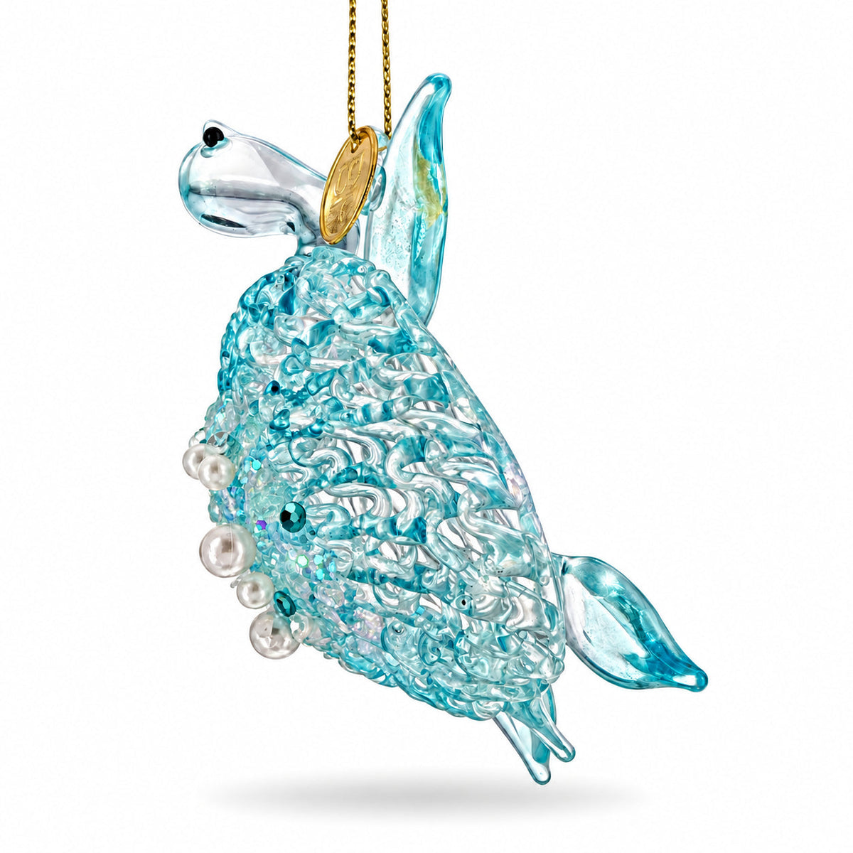 Light Blue Beaded Glass Sea Turtle Christmas Ornament