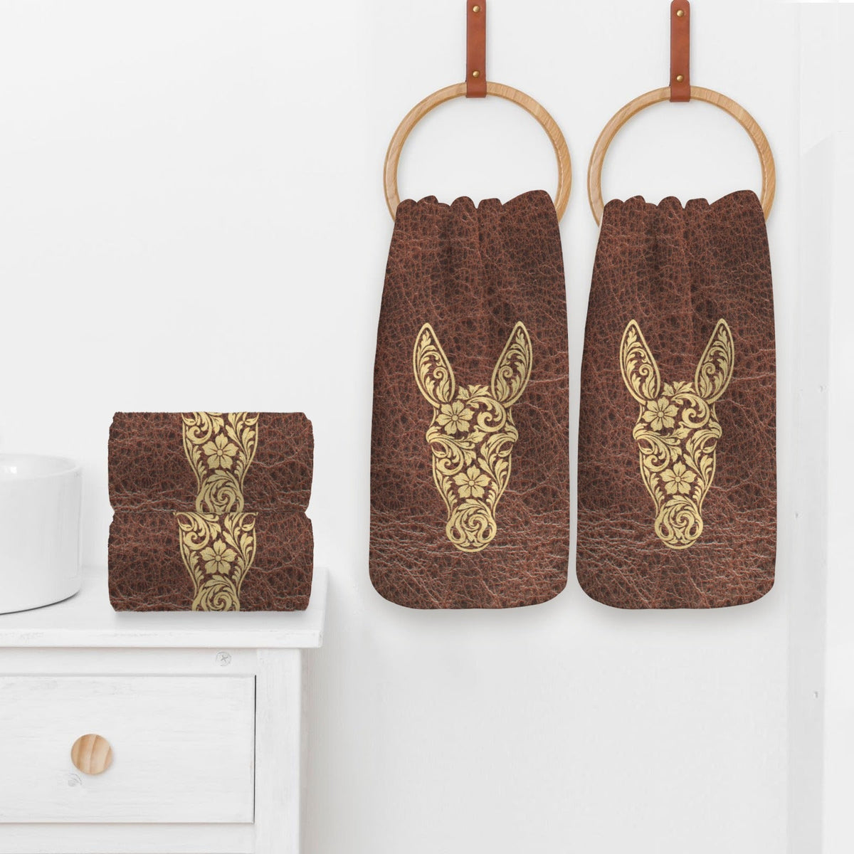 Baha Ranch Tooled Donkey Set of 4 Kitchen Dish Towels Made in America