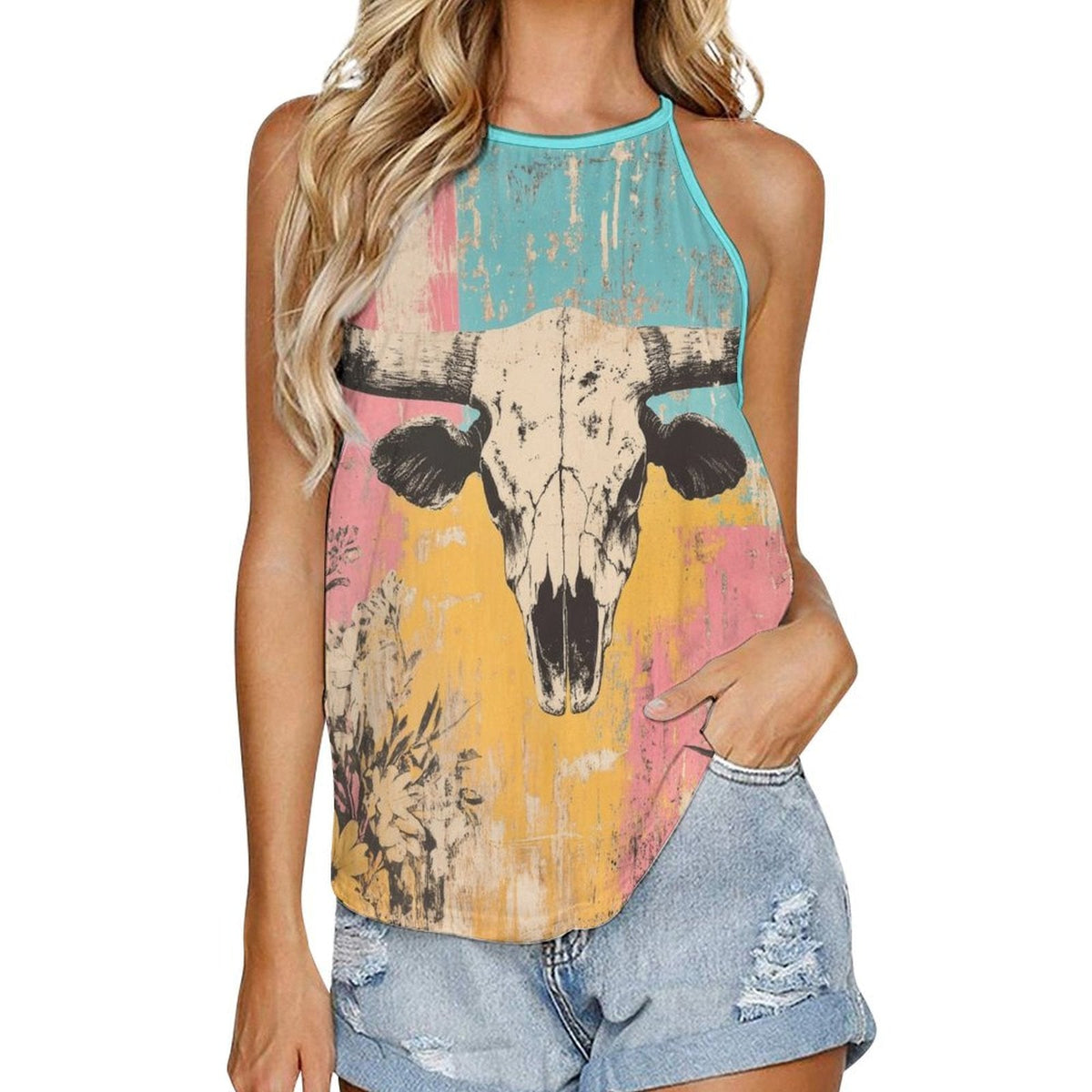 Baha Ranch Bull Skull Retro Pop Western Tank Top