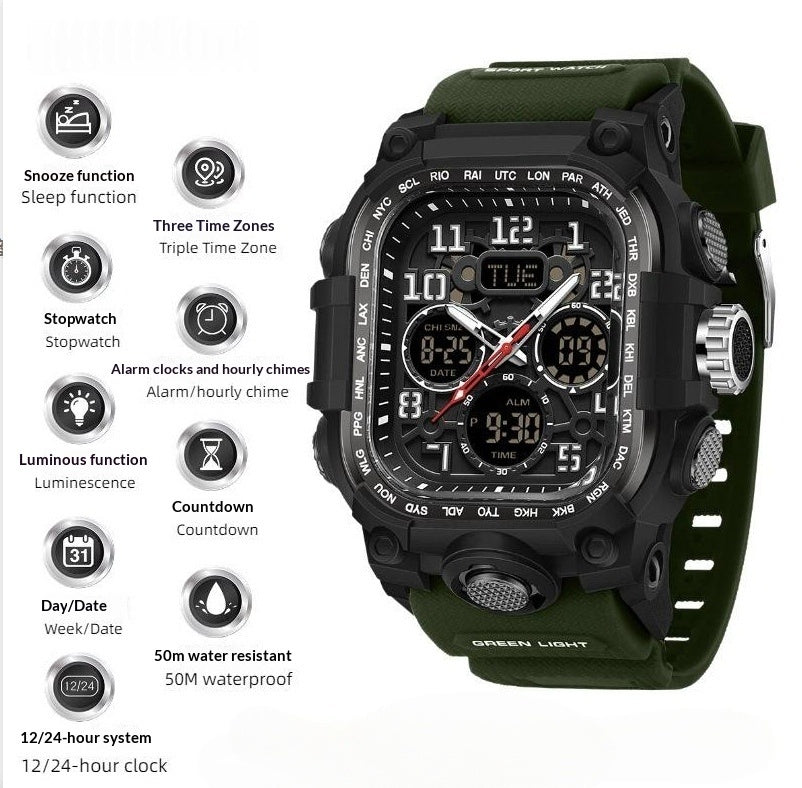 Square Digital Watch Waterproof Sports Countdown Timer Multifunctional Outdoor Hiking Wristwatch For Men