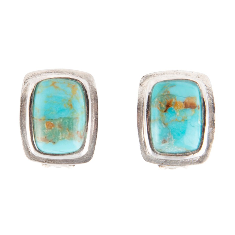 Fiji Isles Blue Turquoise Sterling Silver Clip Earrings