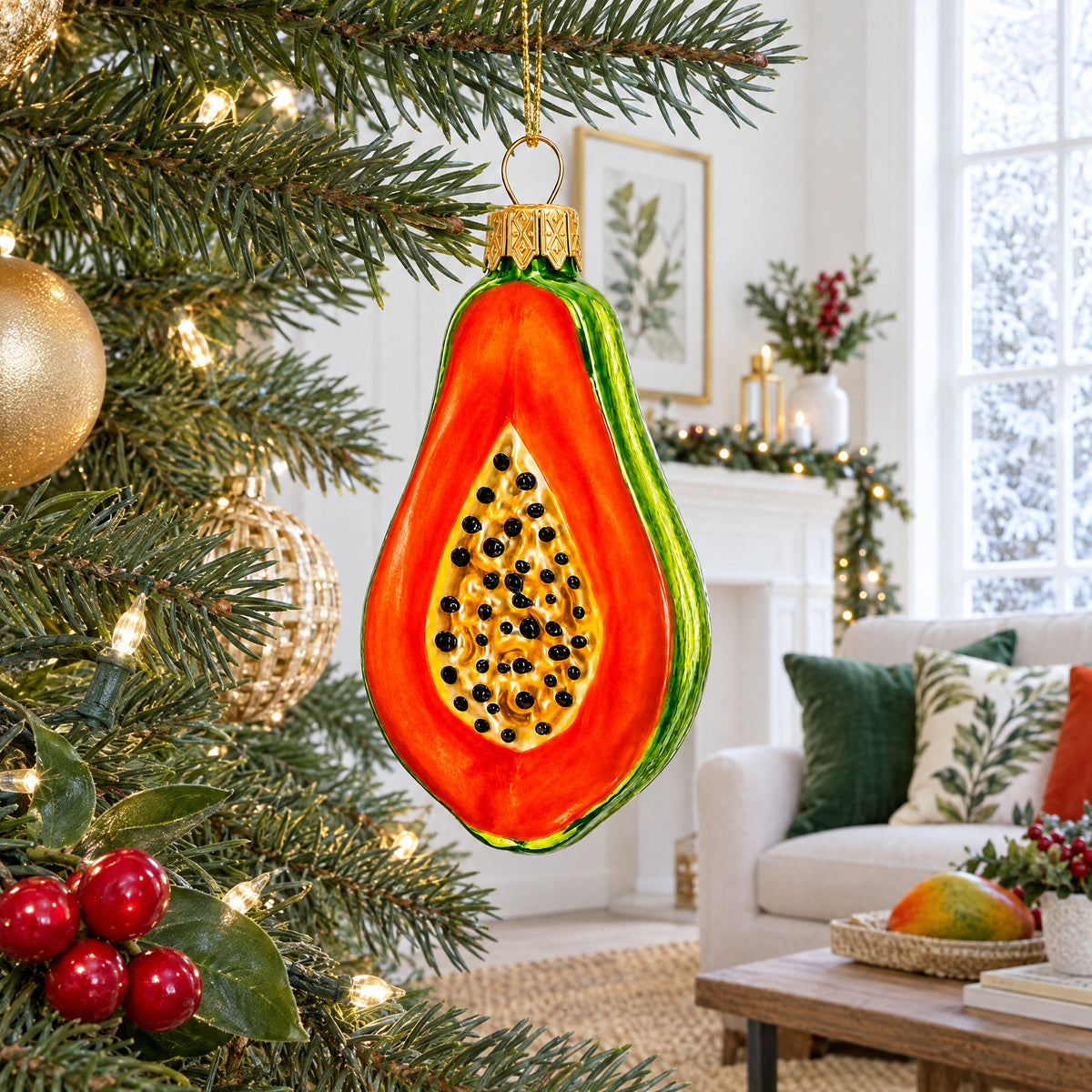 Papaya Glass Christmas Ornament