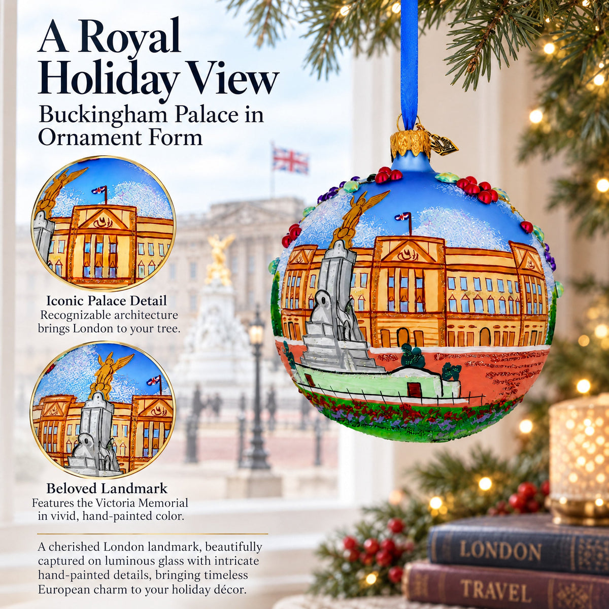 Buckingham Palace, London Landmark, UK Glass Ball Christmas Ornament