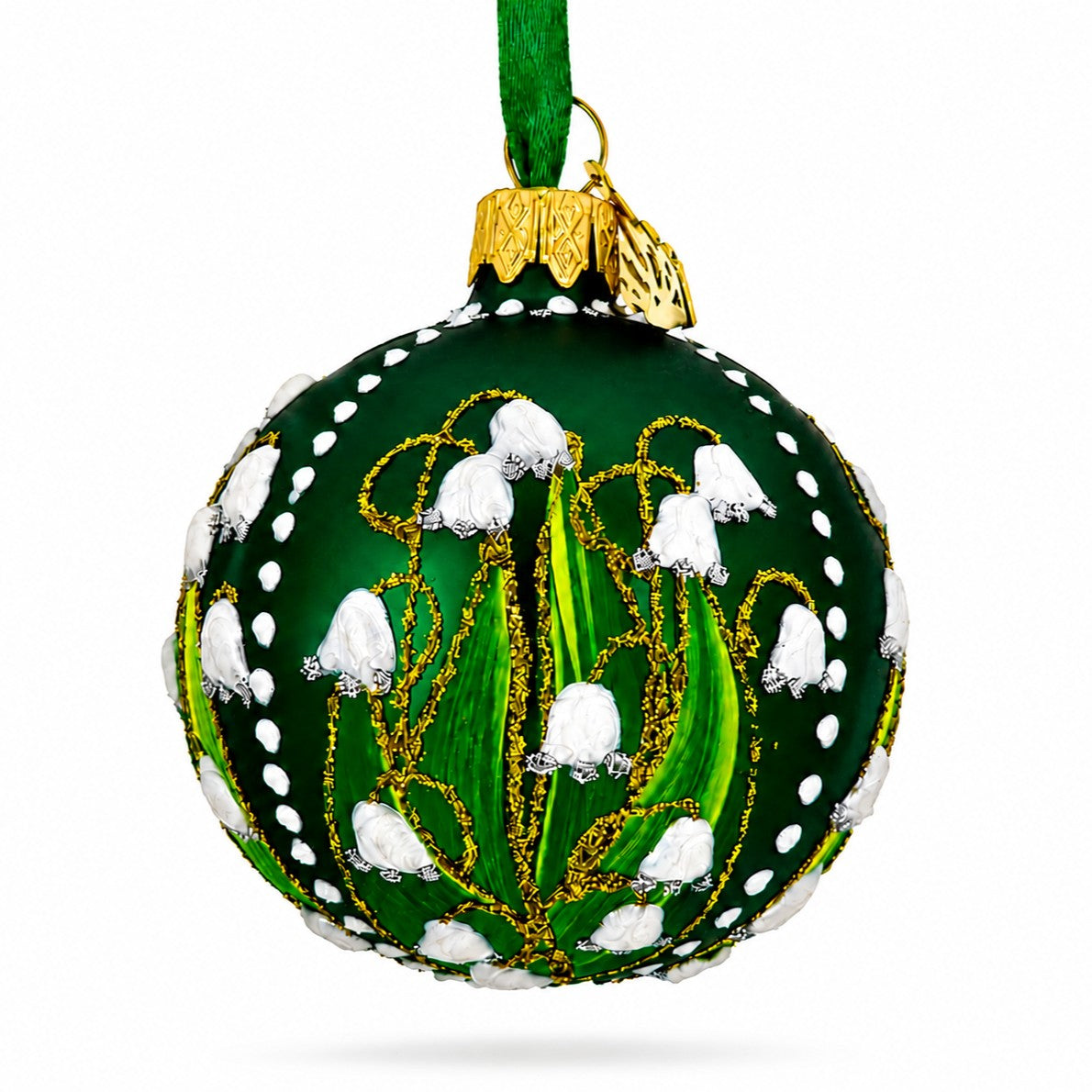 Lily of the Valley on Green Glass Ball Christmas Ornament