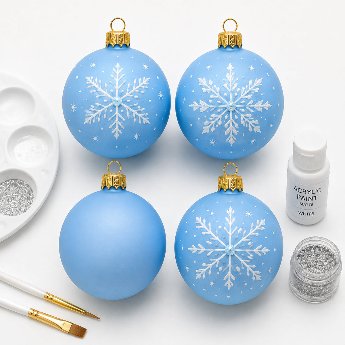 Set of 4 Translucent Light Blue Glass Ball Christmas Ornaments (019)