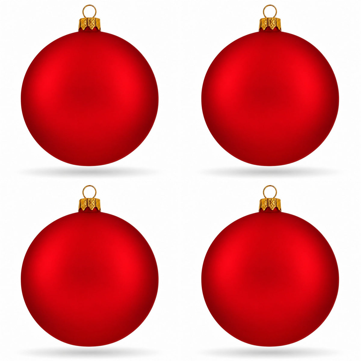 Set of 4 Thick Red Glass Ball Christmas Ornaments 4 Inches (014)