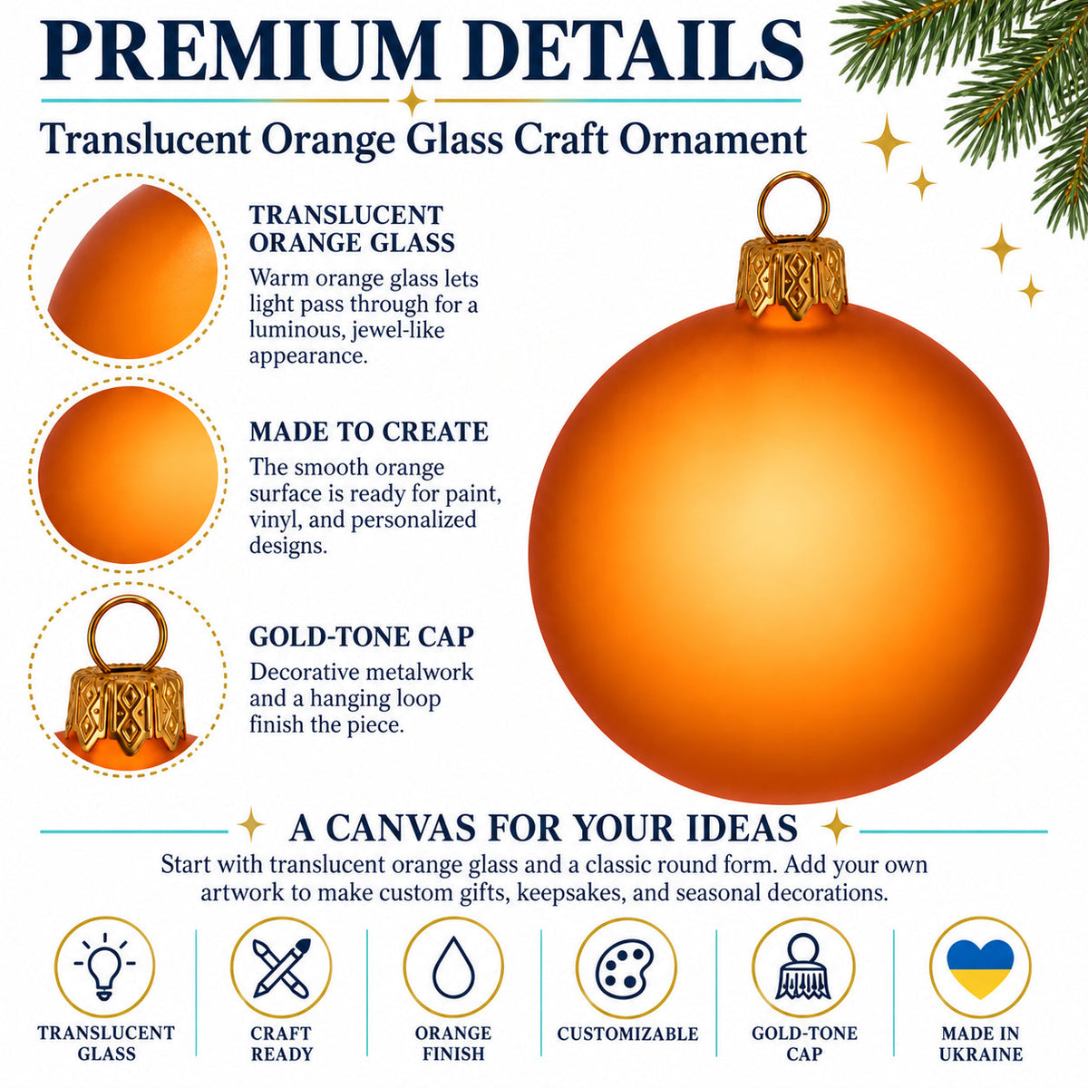 Set of 6 Translucent Orange Glass Ball Christmas Ornaments 2.4 Inches (030)