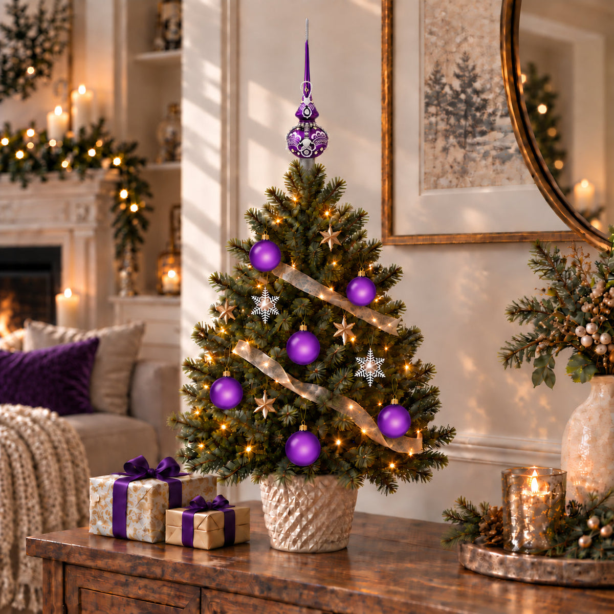 Set of 6 Translucent Purple Glass Ball Christmas Ornaments 2.4 Inches (031)
