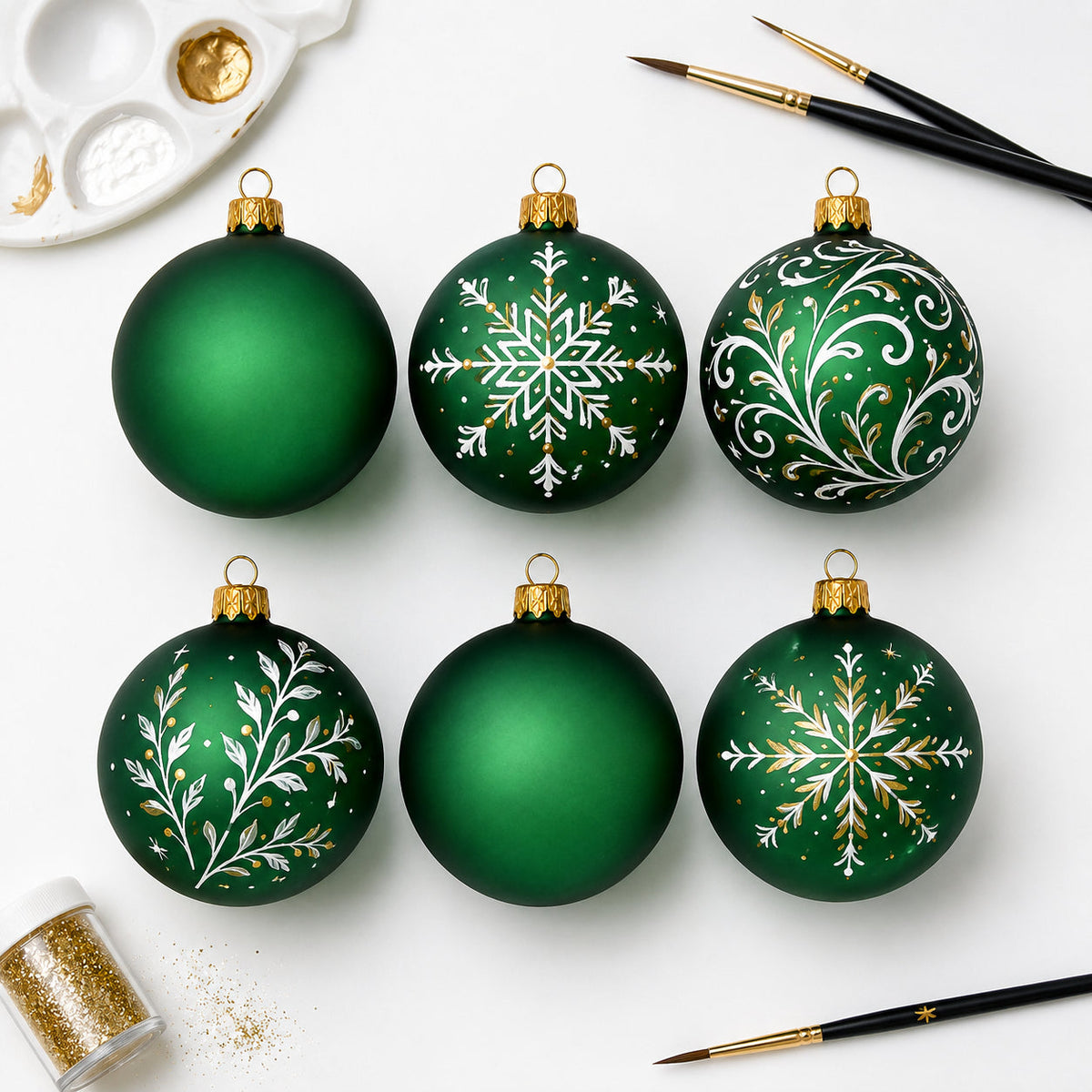 Set of 6 Translucent Green Glass Ball Christmas Ornaments 3.25 Inches (049)