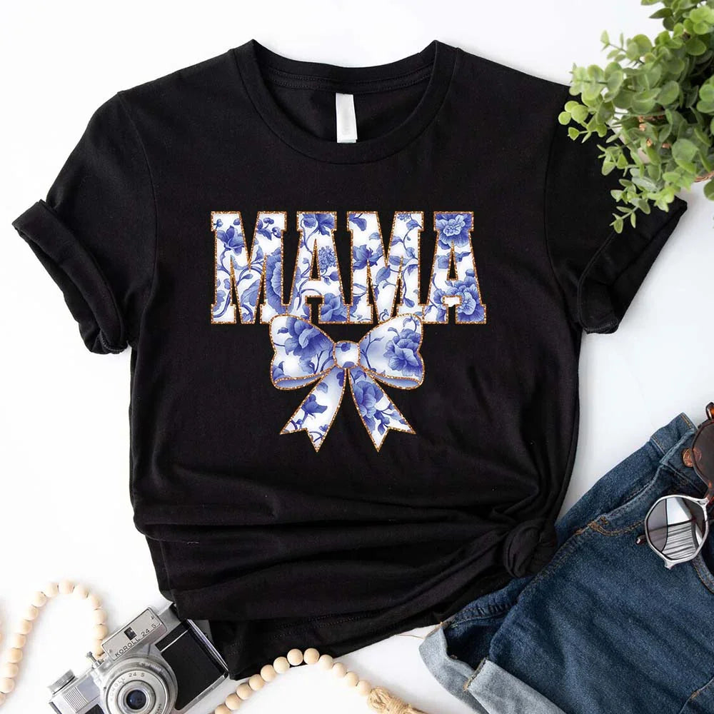 Mama Chinoiserie Coquette Bow T-Shirts β Elegant & Trendy Graphic Tees for Moms