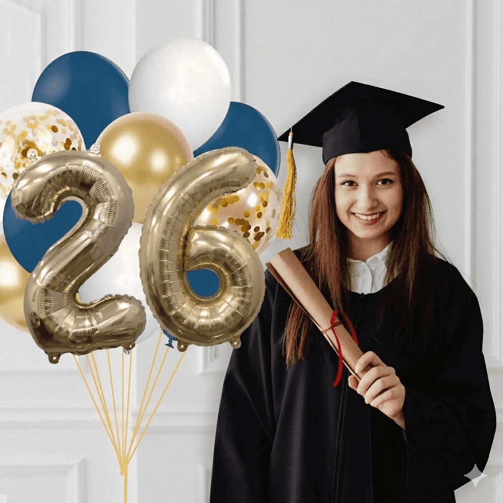 Navy and Gold Graduation 2026 Balloon Bouquet