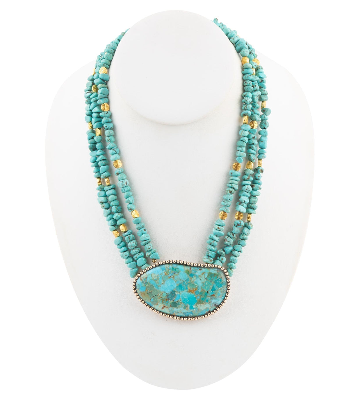 Refined Blue Turquoise Golden Statement Necklace