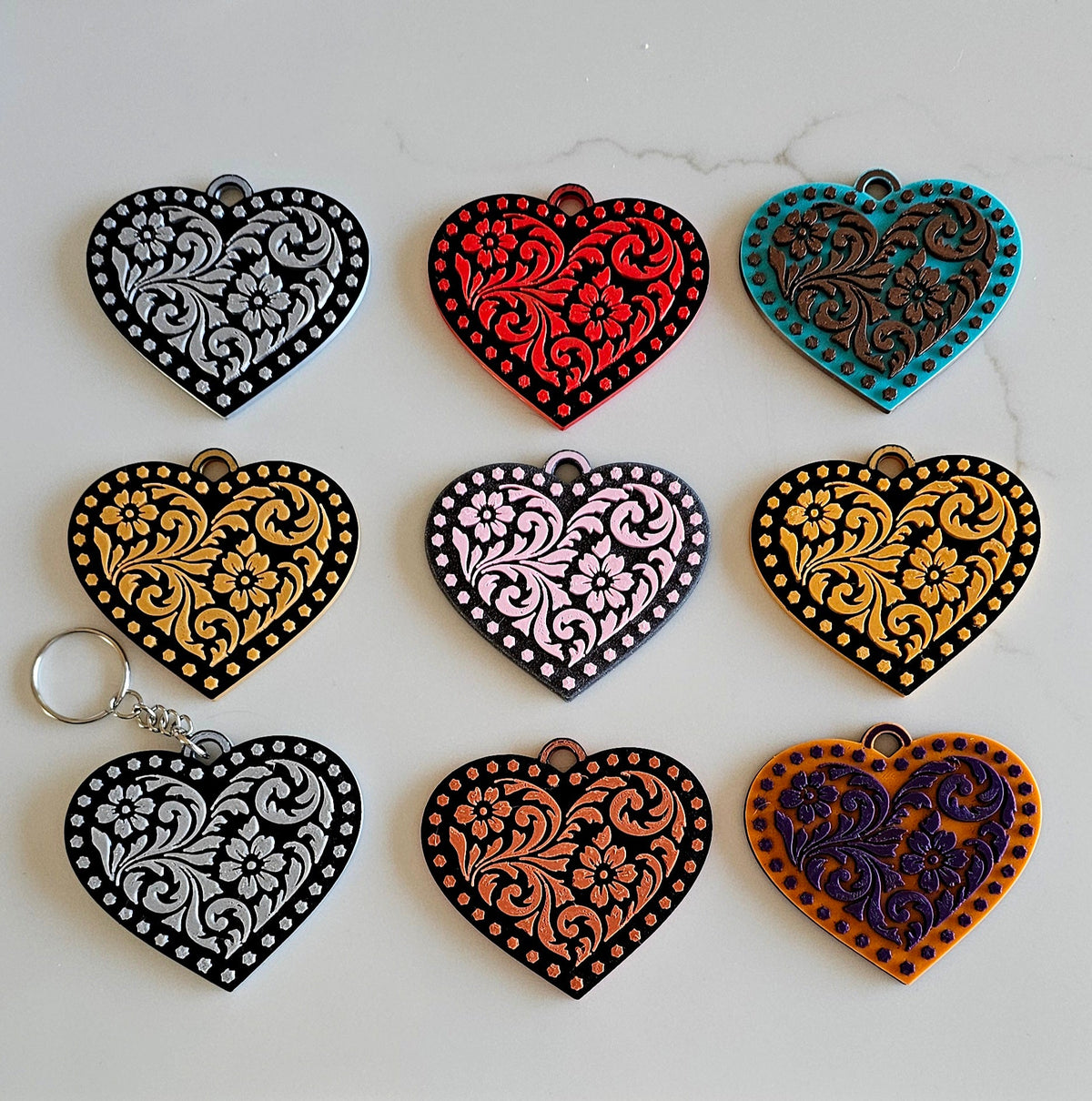 3d Printed Tooled Cowboy Cowgirl Heart Keychain or Purse Charm