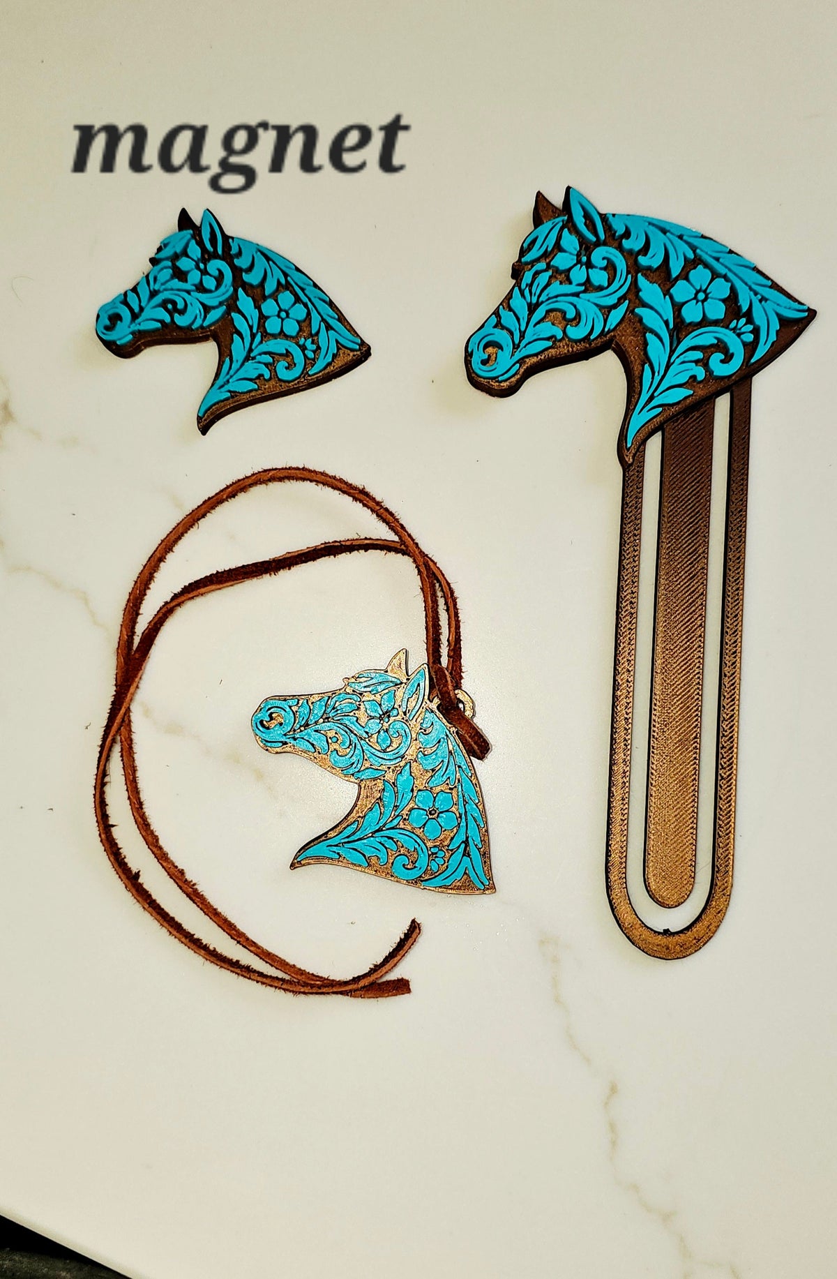 Baha Ranch Year of the Horse Tooled 3d Print Bookmark Keychain Hatpin Magnet Purse Charm Made in America