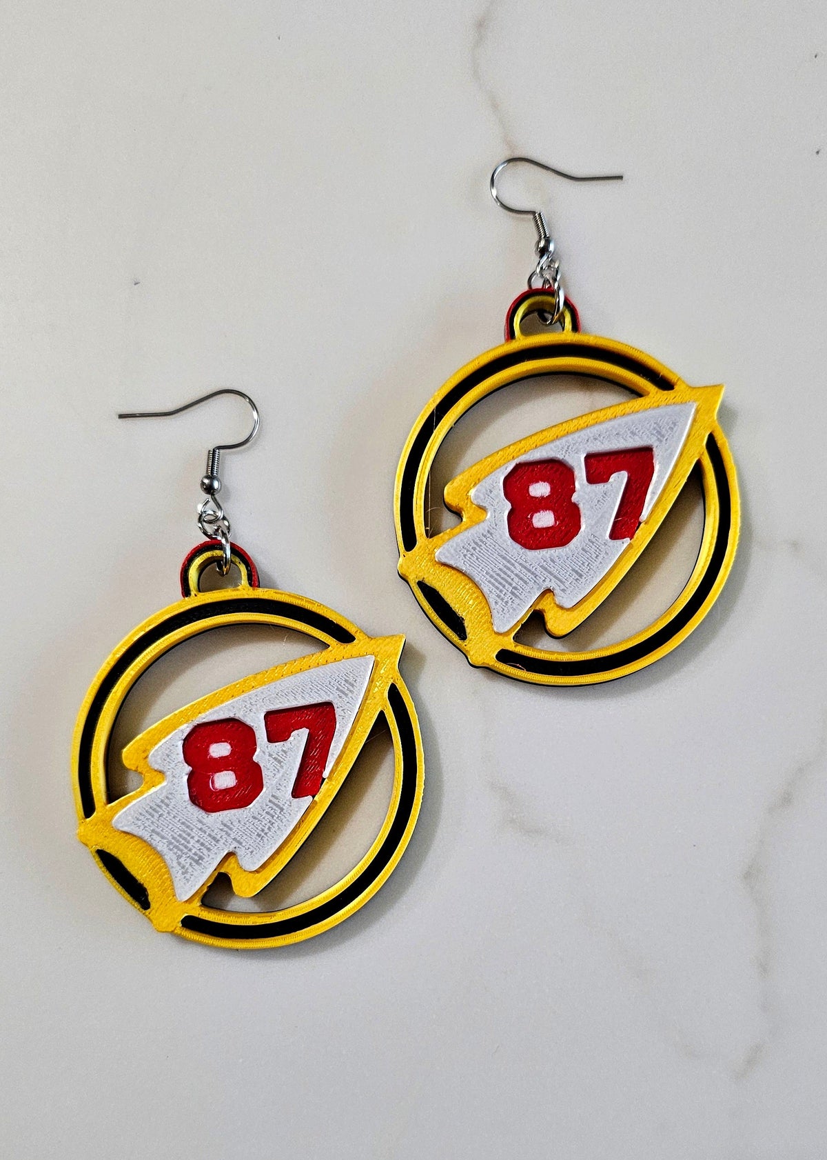 3D Print Kansas City Travis 87 Arrowhead Chiefs Earrings Kelce Made in America
