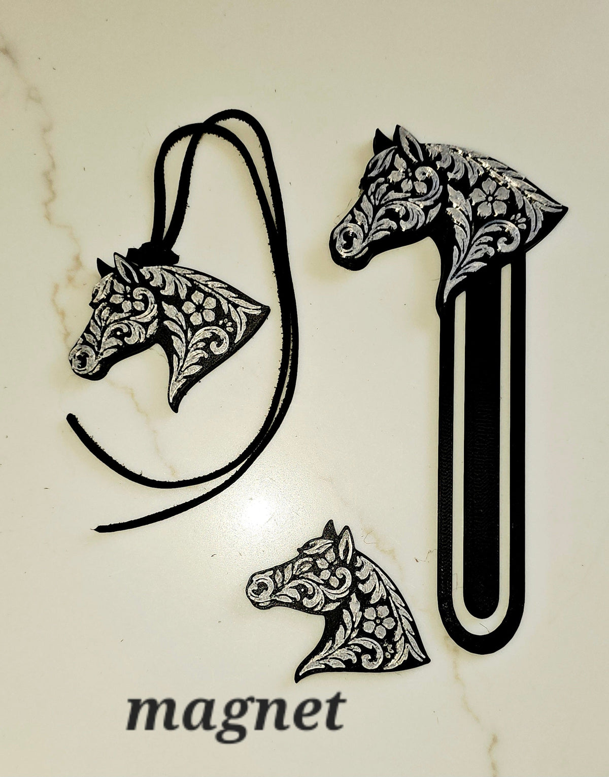 Baha Ranch Year of the Horse Tooled 3d Print Bookmark Keychain Hatpin Magnet Purse Charm Made in America