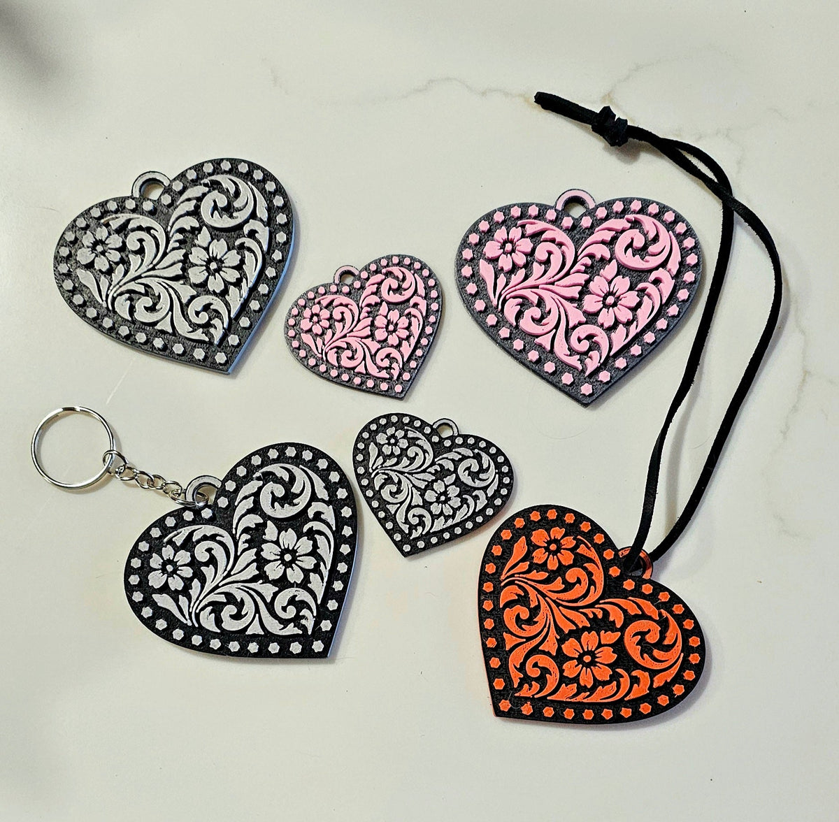 3d Printed Tooled Cowboy Cowgirl Heart Keychain or Purse Charm