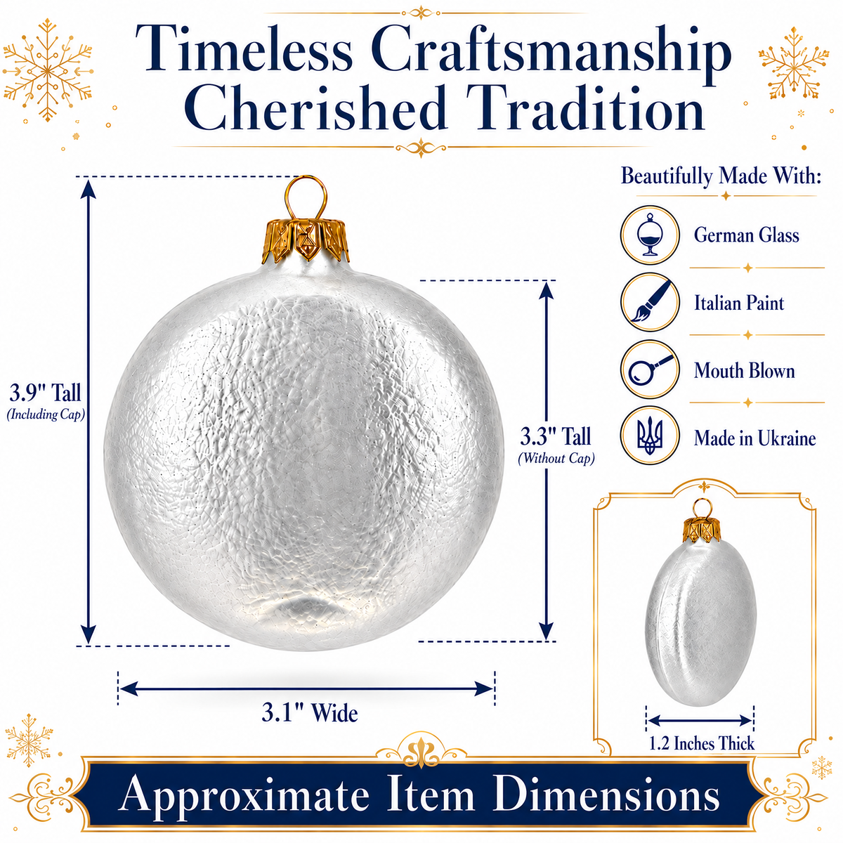 Set of 6 Silver Flat Disc Glass Christmas Ornaments 3 Inches