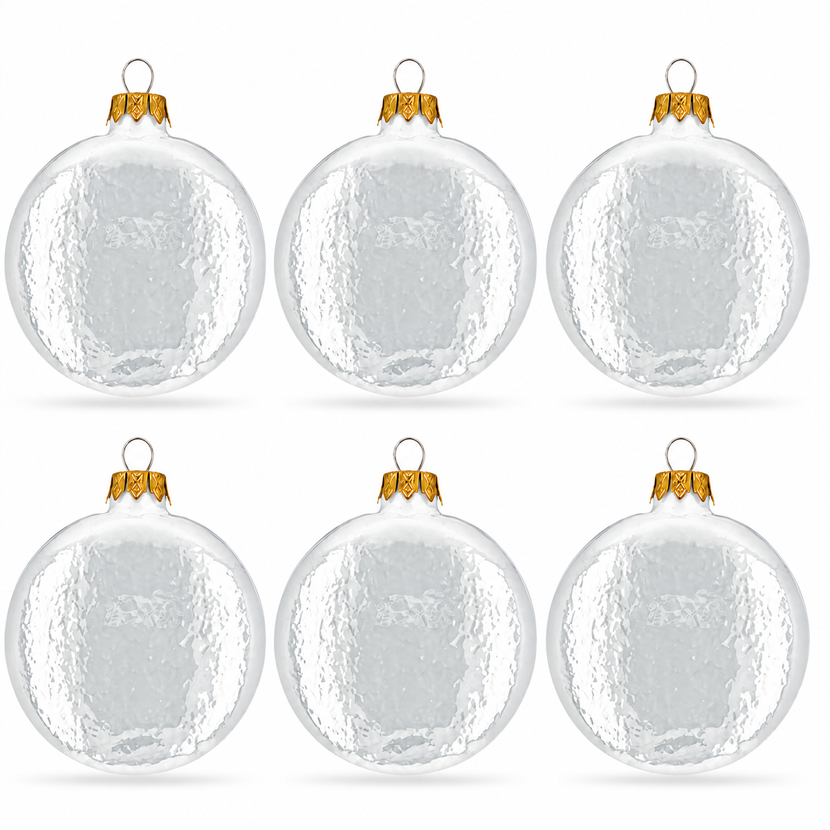 Set of 6 Glossy White Flat Disc Glass Christmas Ornaments 3 Inches