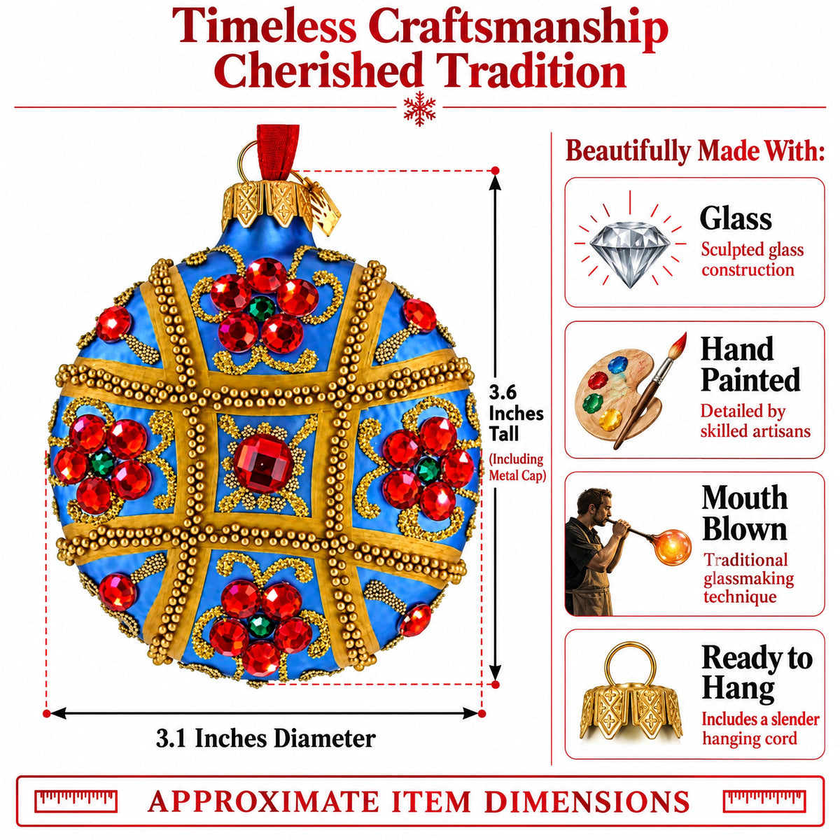 Boutique Sapphire Panel Scrollwork Glass Disc Christmas Ornament