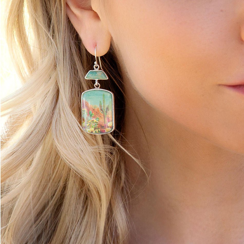 Scenic Sedona Desert Blue Turquoise Golden Drop Earrings