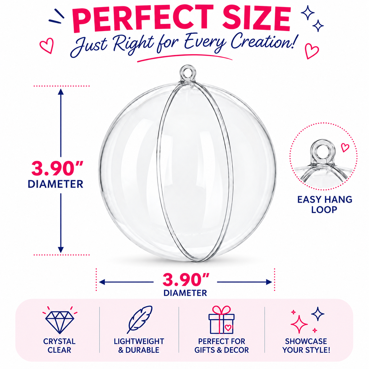 Set of 3 Clear Fillable Plastic Ball Christmas Ornament 3.9 Inches