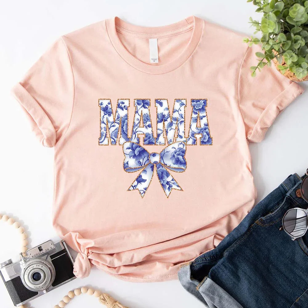 Mama Chinoiserie Coquette Bow T-Shirts β Elegant & Trendy Graphic Tees for Moms