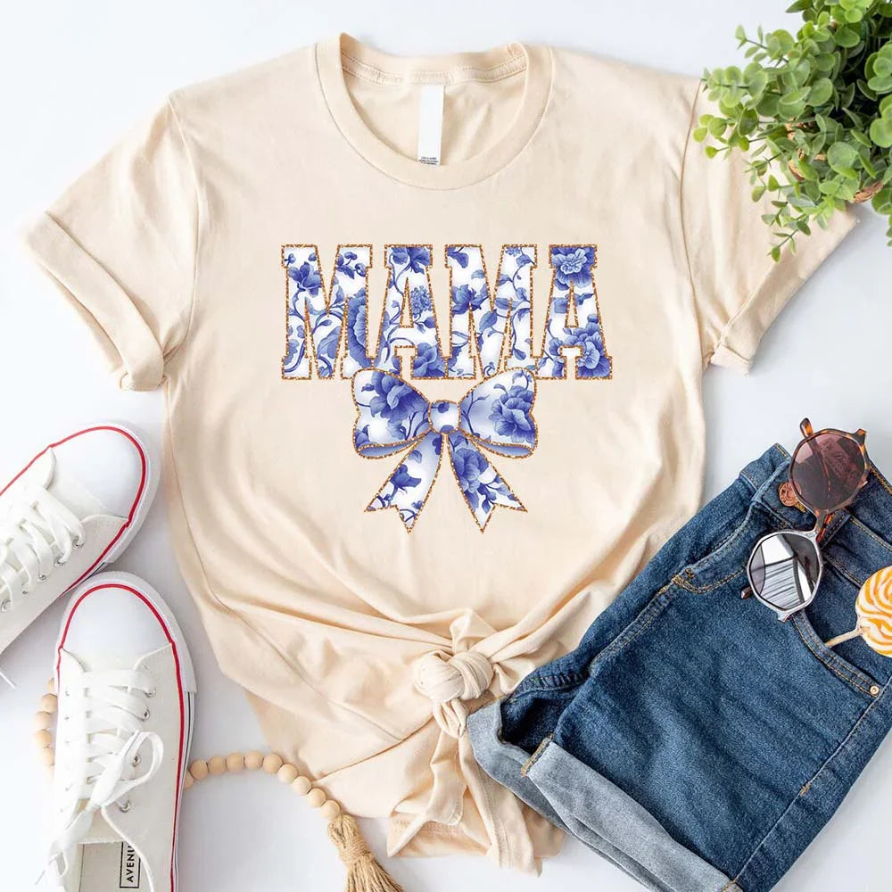 Mama Chinoiserie Coquette Bow T-Shirts β Elegant & Trendy Graphic Tees for Moms