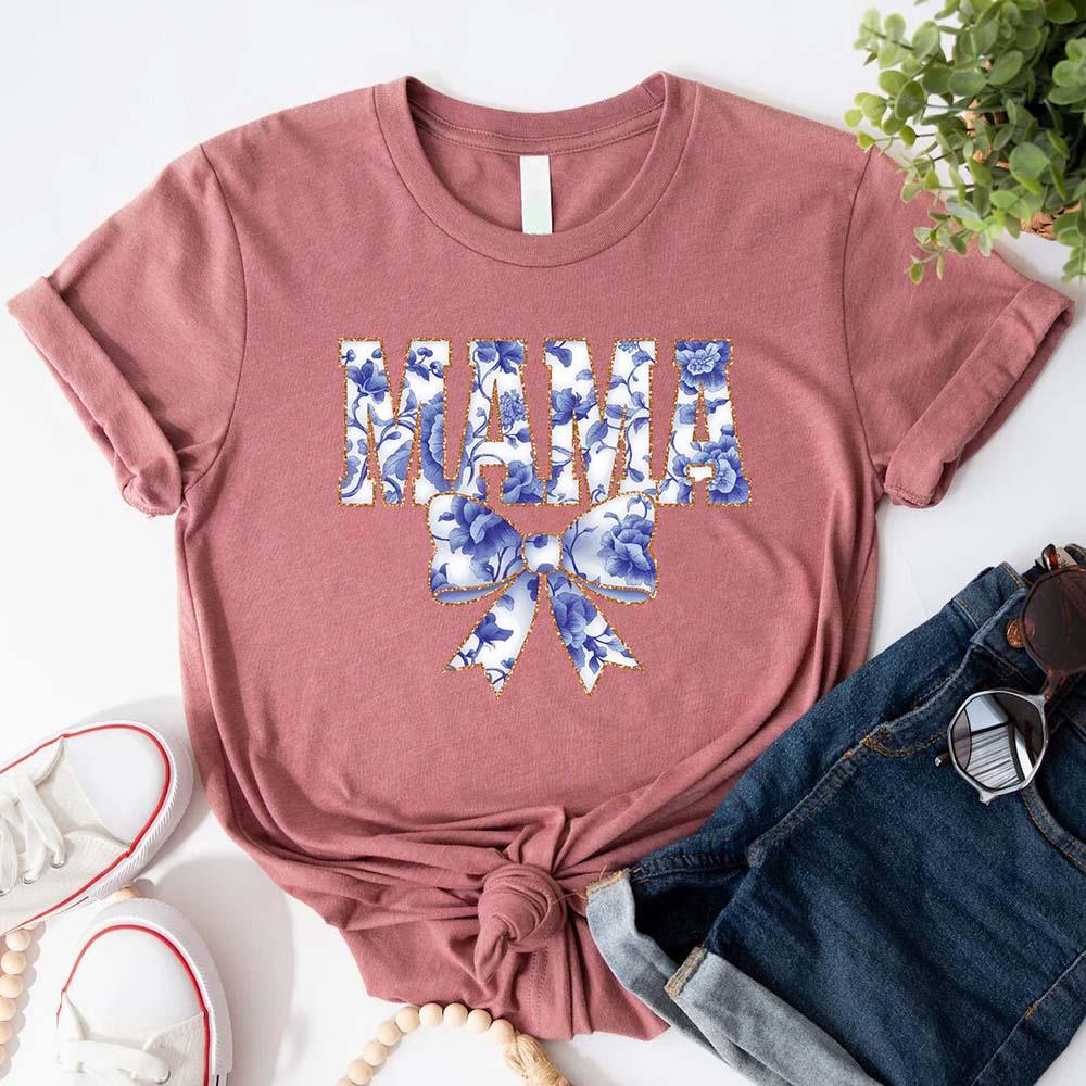 Mama Chinoiserie Coquette Bow T-Shirts β Elegant & Trendy Graphic Tees for Moms